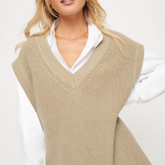 Oversized Knit V-Neck Sweater Vest - Picture 2 of 4